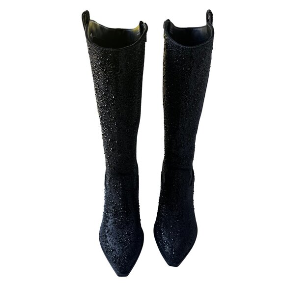 New without Box Western Black Sparkle Rhinestone Wide Calf Cowboy Boots - Picture 4 of 15